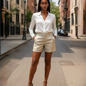 Alice + Olivia Metallic Gold Linen-Blend Cuffed Chino Shorts Sz 6🧡